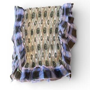 Worth Italy 100% Silk Floral Ruffle Sheer Scarf Wrap Lavender Olive Size OS